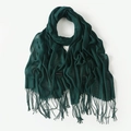 Deep green faux cashmere scarf with tassels and authentic material label for warmth - Dark Green
