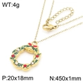 Collar de corona de Navidad dorada con hojas de esmalte verde y colgante de lazo - Estilo Corona de Navidad (KN290897-GC) / Dorado (KN290897-GC)