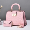 Pink quilted fashion handbag set with matching small pouch and detachable shoulder strap - Pink