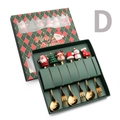 Coffret cadeau de 6 couverts de Noël dorés avec figurines de dessins animés mignonnes - Set de 6 pièces Or Boîte Verte Style D