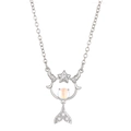 Silver mermaid tail necklace with rainbow moonstone and diamond accents - Capricorn (K-1487)
