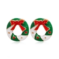 Vue détaillée de boucles d'oreilles couronne de Noël avec émail vert et nœud rouge - #32 Couronne/Vert Blanc Nœud Rouge