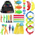 34-piece colorful diving pool toy set with storage bag including rings and torpedoes - 30-Piece Set (Water Monster Style)