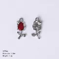 Dark style rose flower charms for DIY jewelry making in silver and red enamel - 84447 Red