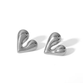 Minimalist silver liquid heart studs in stainless steel with a polished metallic finish - Silver Liquid Heart (TE6277-S)