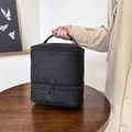 Portable double-layer black nail polish storage bag with embossed geometric patterns - Black Stripe
