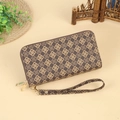 Long brown patterned clutch wallet with double zipper and detachable wrist strap - Dark Brown Flower Monogram