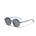 Retro round oversized sunglasses in transparent grey blue frame with dark lenses - Transparent Blue