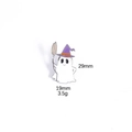 Detail view of 29mm ghost enamel pin with purple wizard hat and size specifications - Ghost in Wizard Hat