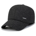 Casquette de baseball en laine gris foncé pour seniors avec cache-oreilles et emblème - Réglable / Gris Avec Étiquette en Plastique