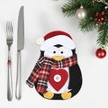 Porte-couverts pingouin de Noël avec bonnet rouge et écharpe à carreaux pour la table - Style Pingouin