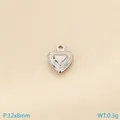 Polished heart-shaped stainless steel charm with embossed pattern in silver finish - Silver Embossed Heart 12x8mm(KLJ10041-Z)