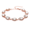 Close-up of rose gold bridal bracelet with pear-cut crystals and sparkling zircon border - 796 Waterdrop Bracelet / Rose Gold