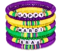 Buntes handgefertigtes Mardi Gras Tonperlen-Armband-Set in Lila, Gelb und Grün - Mardi Gras Themenstil (7)