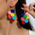 Colorful pompom drop earrings featuring vibrant beaded beads and gold hooks for women - Multicolor Clustered Pompom Style