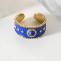 Vintage gold ring featuring deep blue enamel finish and natural lapis stone inlay - Dark Blue