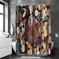 Wasserdichter Duschvorhang aus Polyester mit bunten Kieselsteinen und Natursteinmuster - 90*180cm / Karamellbraun