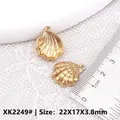 Golden shell alloy charms with ribbed fan texture for DIY earring and necklace making - XK2249# Shell