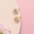 Detailed view of two gold heart-shaped pendants with rhinestones for DIY jewelry making - 3# Gold Round with Inlaid Rhinestone Heart