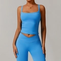 Women's bright blue yoga set with high-waist V-cross leggings and slim strap sports bra - S / Royal Blue