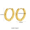 18K gold plated stainless steel hoop earrings with textured honeycomb finish and size info - Honeycomb Textured Round Style (GR0108)