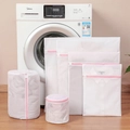 Multi-size white fine mesh laundry bags set with pink zippers for washing machine - Mini 20*30cm / Pink Fine Mesh