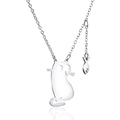 Silberne Halskette aus Edelstahl mit Katzen-Silhouette und kleinem Fisch-Anhänger - Silber