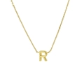 Minimalist 18k gold necklace featuring a polished classic capital letter R pendant - Letter R