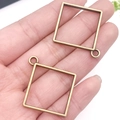 Set of 2 square bronze alloy geometric open bezel charms for DIY jewelry making - Square Shape (15869) / 32x36mm / Bronze