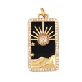 Pendentif céleste rectangulaire avec soleil doré, émail noir et zircons blancs brillants - Noir Tarot