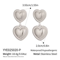 Detail of silver heart earrings in stainless steel with textured rope edges and dimensions - Silver (YYE025020-P)