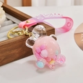 Llavero de tortuga con purpurina rosa líquida y pulsera de silicona rosa suave - Cuerda de Gradiente + Tortuga / Rosa Gominola