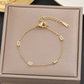 18k gold plated stainless steel bracelet featuring rectangular clear zircon accents - Gold Rectangular Zircon Fine Chain Style (566)