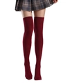 Knee high wine red socks in soft cotton blend with striped ribbing for preppy style - Solid Wine Red