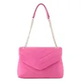 Pink V-quilted faux leather crossbody bag with golden chain strap for women - Rose Pink