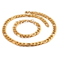 Ensemble collier et bracelet maille Figaro en acier titane doré pour hommes - 18cm / Or 3:1 Maille Figaro (9mm)