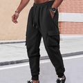 Pantaloni cargo sportivi neri da uomo in maglia a nido d'ape con tasche laterali - S / Nero