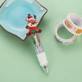 Mini 4-color ballpoint pen with a cartoon reindeer topper on a soft green background - Christmas New Series-Reindeer