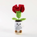 Handmade crochet white potato doll with red carnation flower on a wooden base - Carnation Potted Red (No Base)