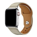 Beige and brown genuine leather magnetic strap with litchi texture for Apple Watch - 20mm / Off White