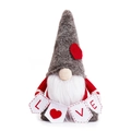Gnome de la Saint Valentin en peluche avec bonnet gris tenant une bannière LOVE - Barbe Blanche avec Drapeau LOVE / Style Homme