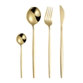 Polished golden stainless steel 4-piece cutlery set with knife fork and spoons - Gold 4-Piece Set