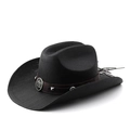 Schwarzer Western-Cowboyhut aus Stroh mit Lederband und silberner Sonnenblumen-Schnalle - M(56-58cm) / Ganz Schwarz