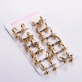 Set de 12 pares de pendientes de aro minimalistas de acero inoxidable dorado con perlas - Dorado