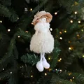 Plush Christmas angel doll ornament in cream white dress with soft knit hat and pearls - Plush Girl Pendant Style J