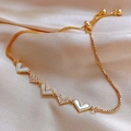 Adjustable 18K gold plated bracelet with five heart-shaped mother of pearl charms - Heart Bracelet / Gold-White (Heart Style)