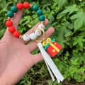 Christmas snowman beaded bracelet keychain with red gift charm and white tassel fringe - Style 4 (Red Christmas Gift Box)