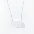 Close-up of a silver chain necklace with a translucent rectangular natural stone pendant - White Crystal