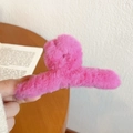Plush faux fur large shark hair claw clip in rose pink for elegant autumn winter styles - Rose Red Plush Hair Claw