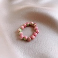 Floral beaded double-layer open ring with pink and green rose pattern ceramic beads - Style 14 (HR1941)